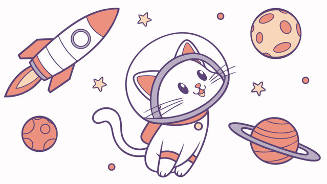 An adorable Cat with a Happy vibe and a Cosmic Pastels Space explorer theme – SVG style