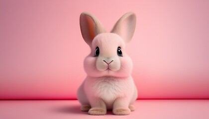 Obraz premium cute bunny with big eyes sitting on pink background