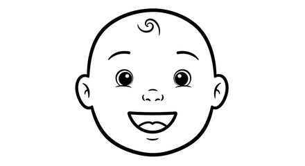 Fototapeta premium Smiling baby face outline with curly hair and big eyes on white background
