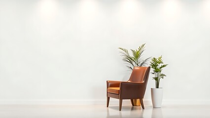 An elegant reception area featuring a single chair and a decorative plant against a clean white wall.