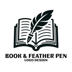 Book And Feather Pen Vector Logo Design 