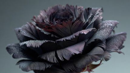rose flower made of iridescent black bird feathers.
