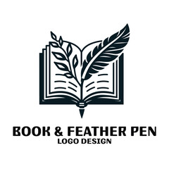 Book And Feather Pen Vector Logo Design 