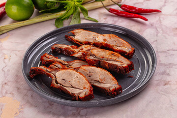Roasted gourmet duck fillet slices