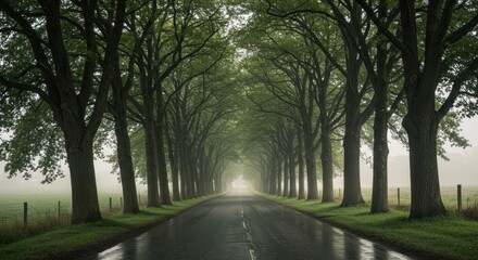 Fototapeta premium Misty tree-lined road
