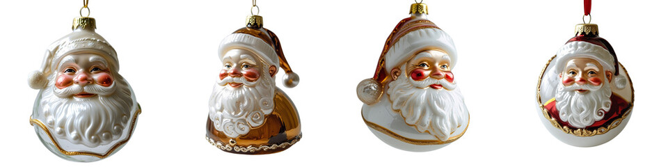 Collage of Santa Claus ornaments on transparent background, festive style
