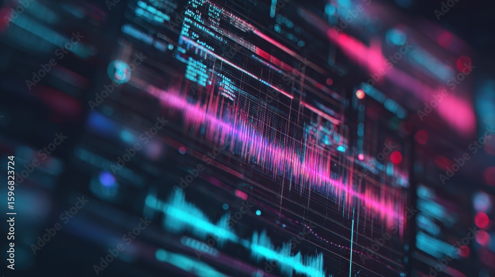 Poster abstract background of coding software for sound beats technology