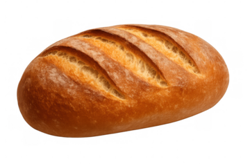 Crusty loaf of freshly baked bread isolated on transparent background, perfect for food and bakery projects