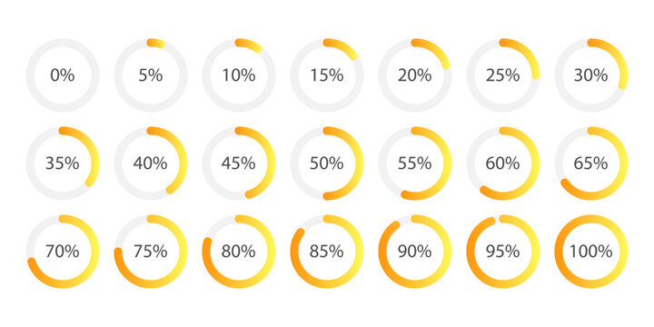 Infographic percentage circle chart. Progress Indicator Icons. Circle percent diagram isolated on white. Download process. Great for UI UX web design, app, business dashboard, loading status, report 