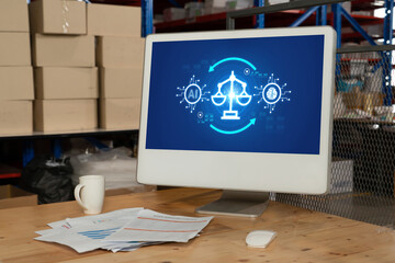 AI ethics responsibility standard law and rules on computer screen provide report of AI ethic...