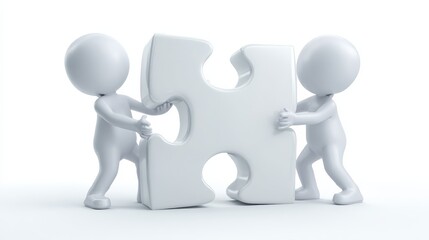3d image. White people with piece of a puzzle. Isolated white background, no logos, no brands