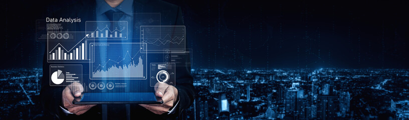 Business data analysis dashboard showing charts, statistics, and performance metrics for...