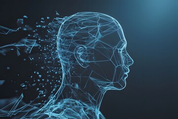 Obraz premium Blue wireframe human head dissolving digital technology