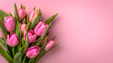 Minimalist spring tulips on white background with soft natural lighting