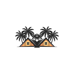 house with palm trees tropical island with palm tree and sea beach house and tree.