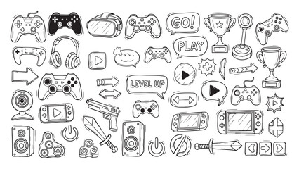 Game On A Creative Doodle Collection of Video Game Accessories and Icons, Celebrating Gaming Culture
