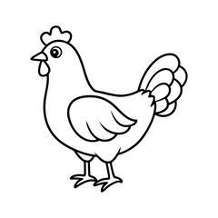 Vector art of a cartoon chicken is isolated on white background, standing in profile with a small comb