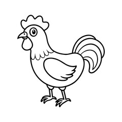 Vector art of a cartoon rooster with a large comb is isolated on white background, standing in profile