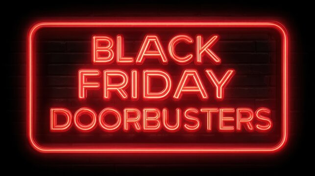 Neon sign advertises Black Friday Doorbusters