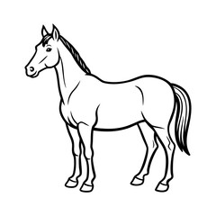 Vector art of a strong horse stands tall, isolated on white background, its simple outline capturing its powerful presence