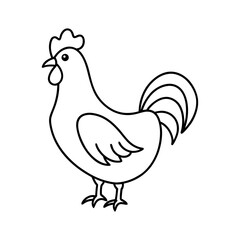 Vector art of a charming chicken stands proudly, isolated on white background, its simple outline capturing its rustic essence
