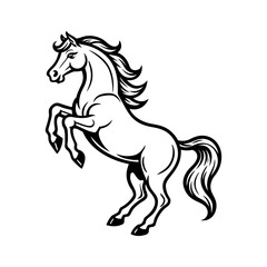 Vector art of a black and white drawing of a horse rearing up on its hind legs isolated on white background