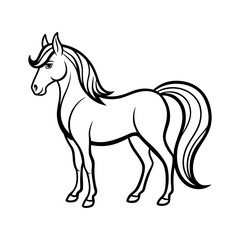 Vector art of a majestic horse stands gracefully, isolated on white background, showcasing its elegant form and flowing mane