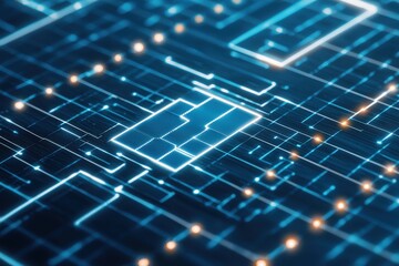 Obraz premium electricity transmission efficiency Concept. Abstract digital circuit board with glowing lines and nodes.