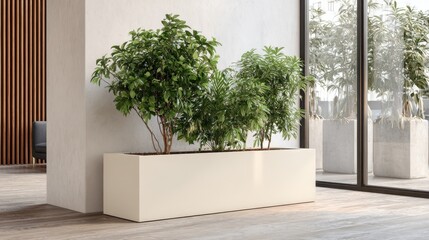 Minimalistic design with ivory rectangular planter featuring lush greenery for modern interiors