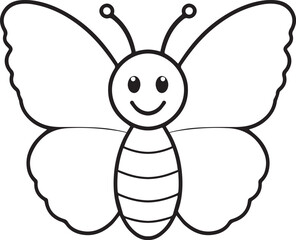 Drawing bee cartoon vector flying cute black butterfly coloring page with a smile
