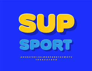 Vector Activity logo Sup Sport. Sunny Yellow Font. Modern Round Alphabet Letters and Numbers set.
