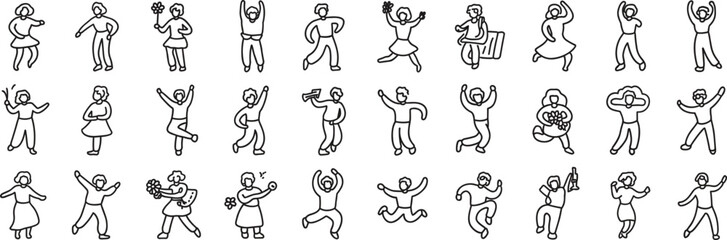Doodle people illustration set – Fun hand-drawn characters in motion, dancing, celebrating, and expressing joy for creative projects