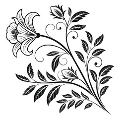 Black and white seamless floral pattern with vintage ornamental flowers leaves and swirling nature elements vector design