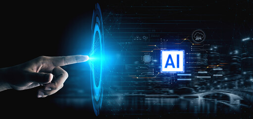 AI core technology presented with digital circuit connections, symbolizing AI systems, processing...