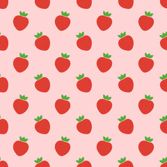 Seamless Pattern of Red Strawberries on Pink Background