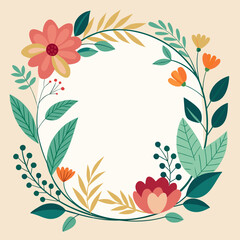 Beautiful floral wreath with colorful flowers and leaves isolated on white background silhouette