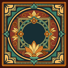 Ornate art nouveau floral frame with central empty space isolated on white background silhouette