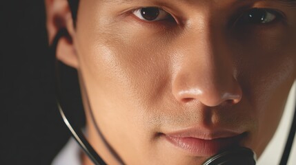 Close-up of asian male young adult doctor with stethoscope