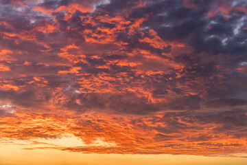 Dramatic and magnificent sunset seen above community near Georgetown in Texas Hill country