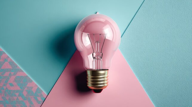 Lightbulb with geometric border. Trendy flat lay design