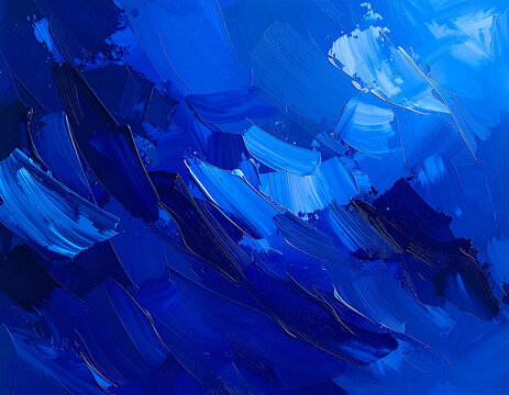 Abstract blue background of oil paint strokes on canvas close-up. Abstract Blue Brushstroke Texture. Generated Image.