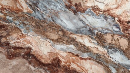 A detailed close up of a painting depicting a marble texture with hues of brown, peach, and rock. Resembling a flooring or dish inspired by earthy elements