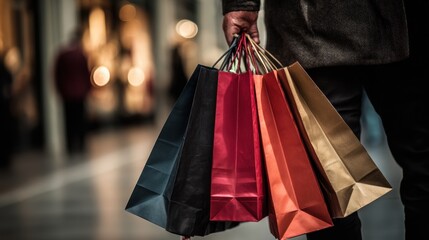 Man carrying shopping bags in a mall