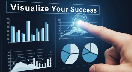 Finger touching glowing digital interface with business charts and graphs finance technology