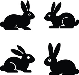 Fototapeta premium Four black rabbit silhouettes in different poses silhouette