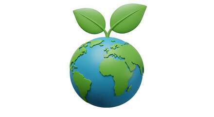 Stylized 3d earth with green leaves growing isolated on transparent background