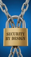 Golden Padlock Secured by Metal Chains with Security by Design Text image