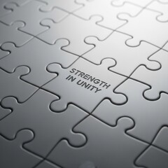 Fototapeta premium Gray Puzzle Pieces Forming a Complete Whole with Text Strength in Unity jigsaw puzzle