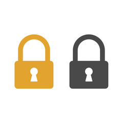 Two padlocks one gold and one gray sitting side by side on a plain white background in a simple illustration