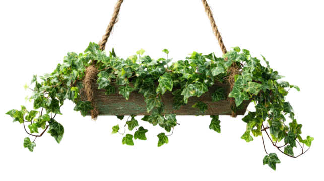 Hanging Trough Planter with Trailing Ivy for Balcony or Patio Decoration and Greenery